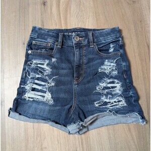 American Eagle Size 2 Curvy Hi-Rise Shortie Distressed Next Level Stretch